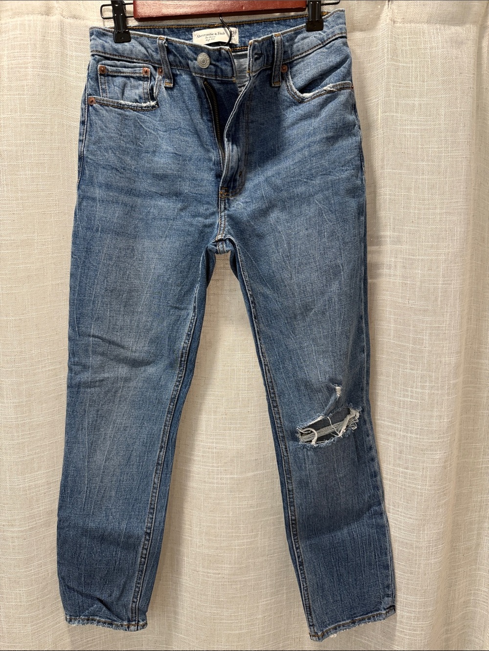 Abercrombie & Fitch Slim Straight Medium Blue Distressed Jeans
